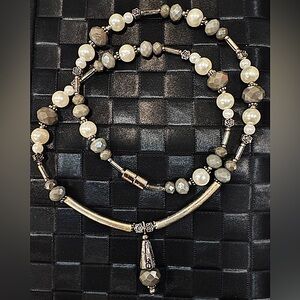 Hand Crafted Silver and Gray Artisanal Necklace